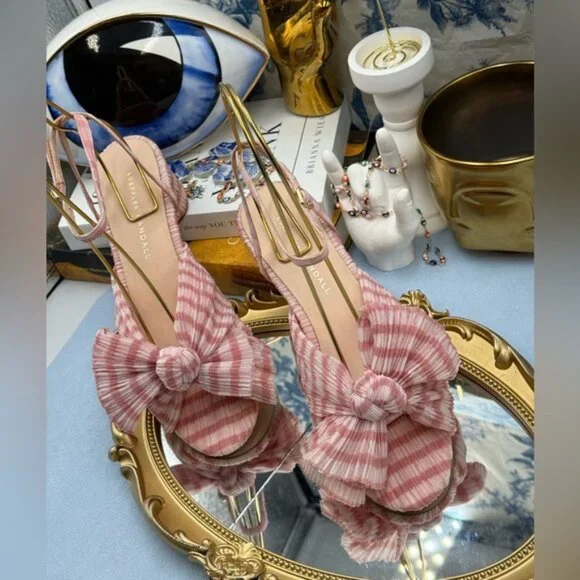 🆕 LOEFFLER RANDALL 🧿 NWOT Dahlia Soft Pink Gingham Pleated Bow Heel, Sz 7 - Picture 5 of 15